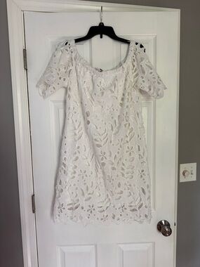 White One-Shoulder Eyelet Dress